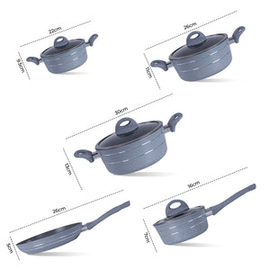 Royalford RF9555 Smart Granite 9 PCS Forged Aluminium Cookware Set with Lids | Durable Design | Marble Coated Interior | 3.8mm Induction Base | Soft Touch Handles