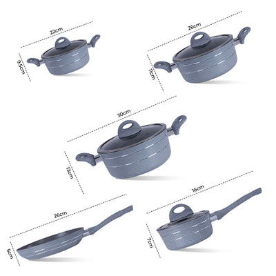 Royalford RF9555 Smart Granite 9 PCS Forged Aluminium Cookware Set with Lids | Durable Design | Marble Coated Interior | 3.8mm Induction Base | Soft Touch Handles