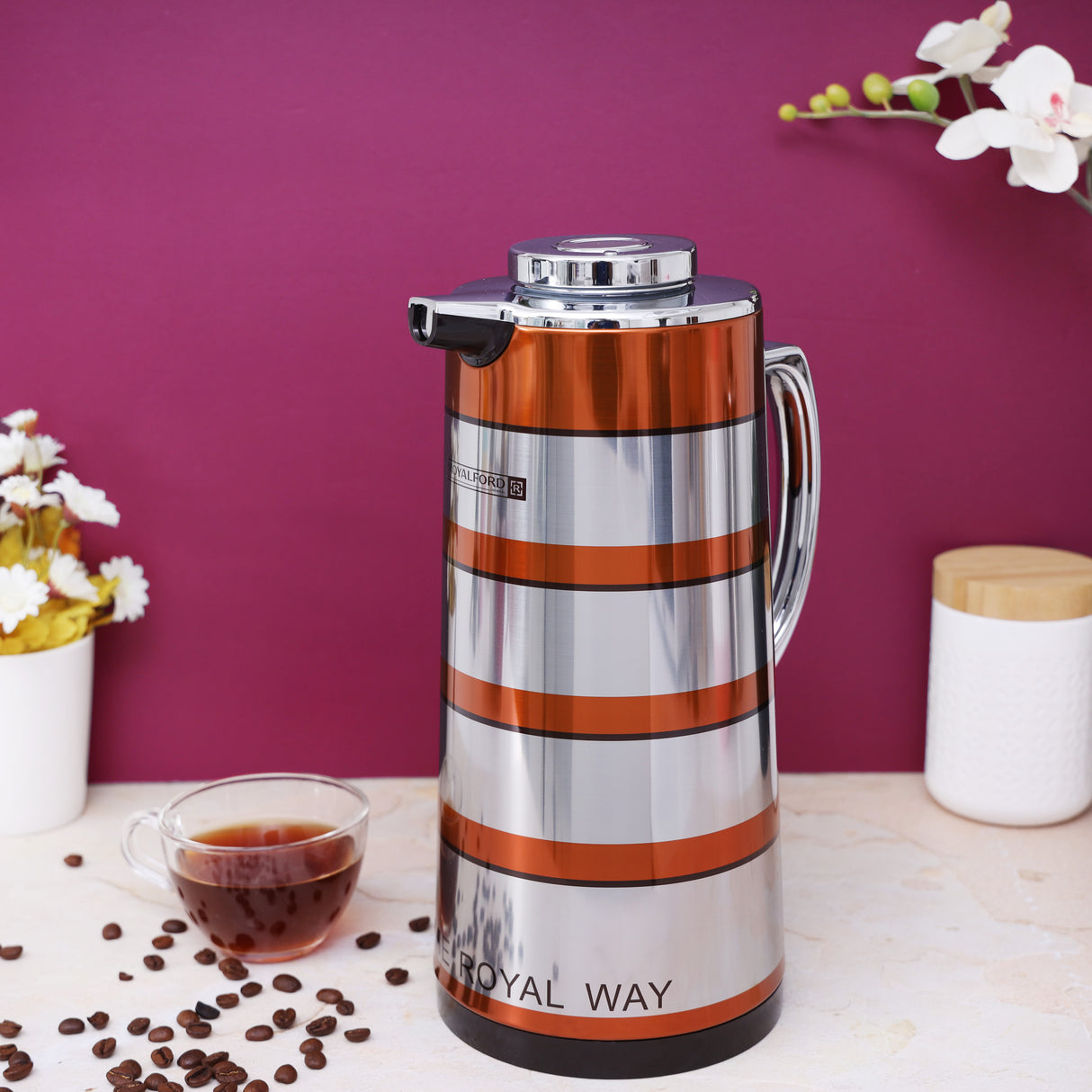 Royalford RF9587 Vacuum Flask 1000ml | Double Wall Stainless Steel Hot & Cold Insulated Flask with Leakproof Lid | Long Heat Retention for Travel, Office & Home Use