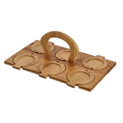 Royalford RF9635 Porcelain Tea Set | Bamboo Stand and Coasters 6 Cups High-Grade Porcelain Tea Cups | Scratch Resistant | Elegant Wooden Holder for Home Serving