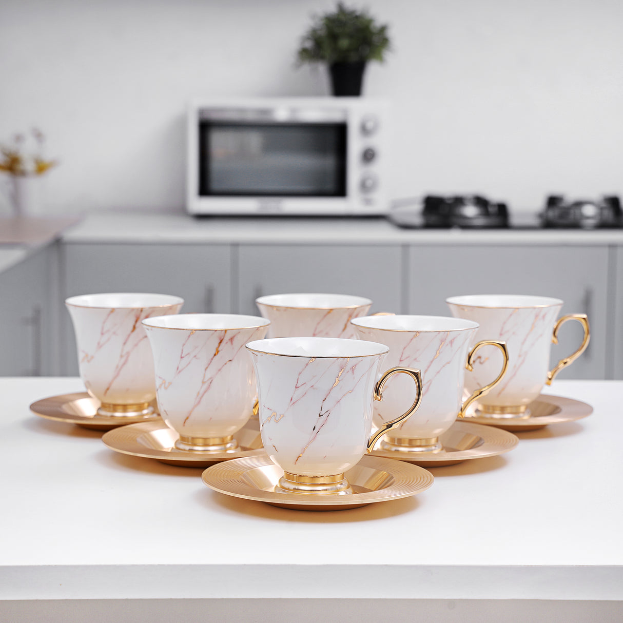 Royalford RF9639 Porcelain 12-Pcs Tea Set | Premium 6 Cups + 6 Saucers Pack | Elegant Scratch & Heat-Resistant Design | Luxury Gift Box for Home, Parties & Daily Use