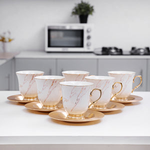 Royalford RF9639 Porcelain 12-Pcs Tea Set | Premium 6 Cups + 6 Saucers Pack | Elegant Scratch & Heat-Resistant Design | Luxury Gift Box for Home, Parties & Daily Use
