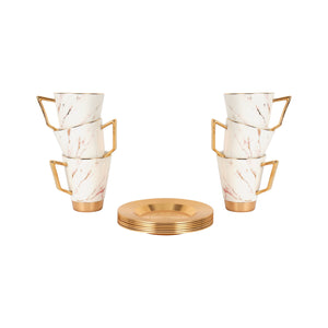 Royalford RF9640 12 Pcs Porcelain Tea Set | 6 Cups & 6 Saucers | Premium Porcelain with Gold Finish | Heat-Resistant | Scratch-Resistant | Elegant Marble Design