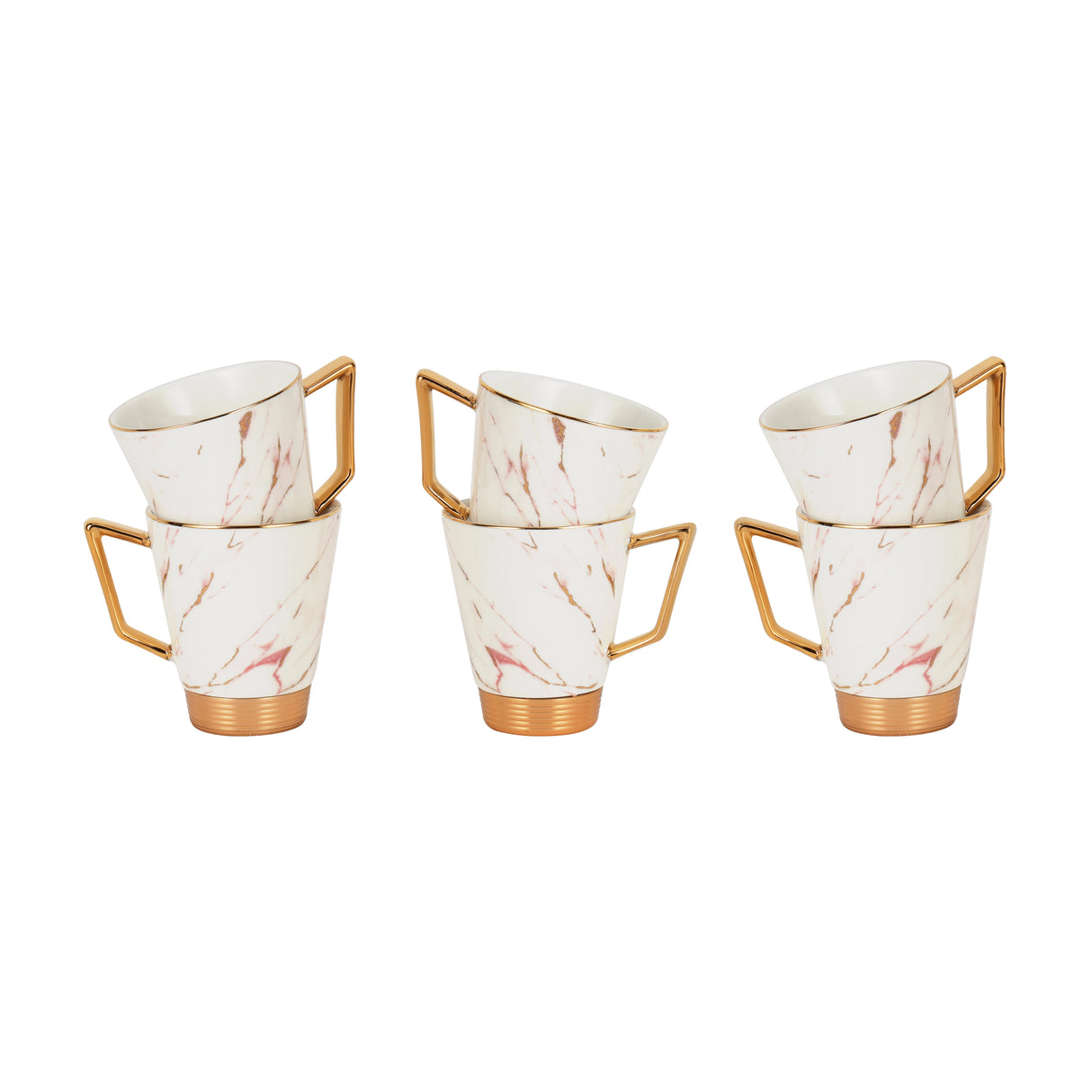 Royalford RF9640 12 Pcs Porcelain Tea Set | 6 Cups & 6 Saucers | Premium Porcelain with Gold Finish | Heat-Resistant | Scratch-Resistant | Elegant Marble Design