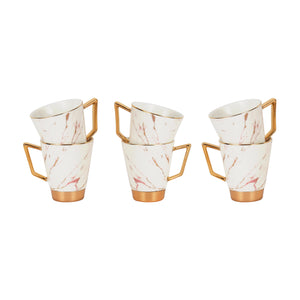 Royalford RF9640 12 Pcs Porcelain Tea Set | 6 Cups & 6 Saucers | Premium Porcelain with Gold Finish | Heat-Resistant | Scratch-Resistant | Elegant Marble Design