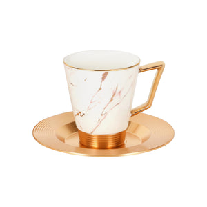 Royalford RF9640 12 Pcs Porcelain Tea Set | 6 Cups & 6 Saucers | Premium Porcelain with Gold Finish | Heat-Resistant | Scratch-Resistant | Elegant Marble Design