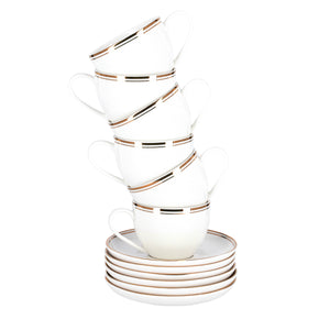 Royalford RF9653 6PCS Bone China Cup & Saucer Set | 220ml Capacity | Pearl White Finish with Elegant Golden Rim |  Durable & extra chip-resistant  Tea & Coffee Cups
