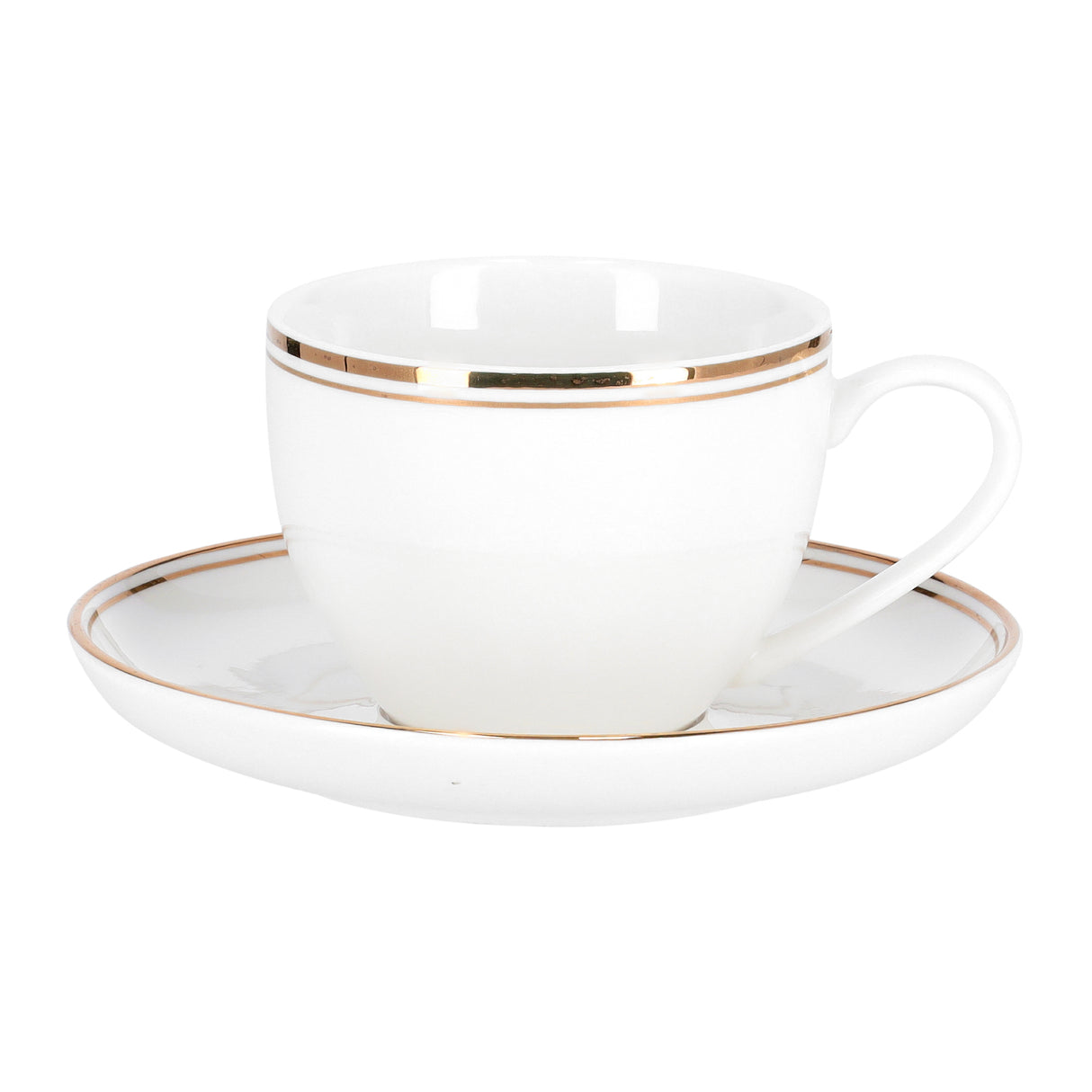 Royalford RF9653 6PCS Bone China Cup & Saucer Set | 220ml Capacity | Pearl White Finish with Elegant Golden Rim |  Durable & extra chip-resistant  Tea & Coffee Cups