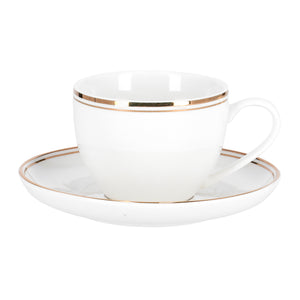 Royalford RF9653 6PCS Bone China Cup & Saucer Set | 220ml Capacity | Pearl White Finish with Elegant Golden Rim |  Durable & extra chip-resistant  Tea & Coffee Cups