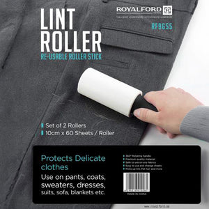 Royalford RF9655 Re-Usable Lint Roller Set of 2 | Washable Adhesive | 360° Rotating Handle| Removes Hair, Pet Hair, Lint & Dust from Clothes, Sofa, Coats &  Blankets
