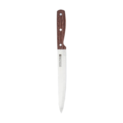 Royalford RF9661 8 Inch Stainless Steel Slicer Knife | Wooden Handle| Sharp Professional Kitchen Knife for Meat, Fish & Vegetable Slicing | Perfect For Daily Cutting Task
