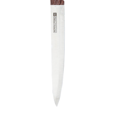 Royalford RF9661 8 Inch Stainless Steel Slicer Knife | Wooden Handle| Sharp Professional Kitchen Knife for Meat, Fish & Vegetable Slicing | Perfect For Daily Cutting Task