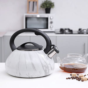 Royalford Marble Designed Whistling Kettle RF9668 | 3000 ML Capacity | Stainless Steel| Induction Compatible| Heat-Resistant Handle & Dishwasher-Safe | Stylish  Design