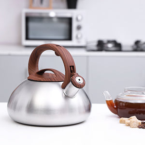 Royalford RF9669 Whistling Kettle 3000ml | High-Quality Stainless Steel Body | Elegant Wood-Finish Heat-Resistant Handle & Lid | Stain Resistant | Dishwasher Safe