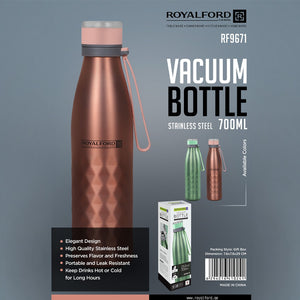 Royalford RF9671 Vacuum Bottle 700ml Stainless Steel | Double Wall Insulated Hot & Cold Water Bottle | Leak Proof Portable Design for Travel & Office & Daily Use