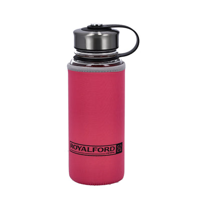 Royalford RF9695 Borosilicate Glass Bottle 800ml | Neoprene Sleeve| Leakproof Reusable Water Bottle for Office, Gym & Travel | Eco-Friendly Daily Hydration Use Needs