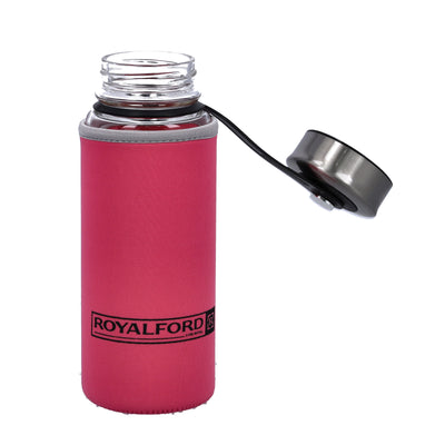 Royalford RF9695 Borosilicate Glass Bottle 800ml | Neoprene Sleeve| Leakproof Reusable Water Bottle for Office, Gym & Travel | Eco-Friendly Daily Hydration Use Needs