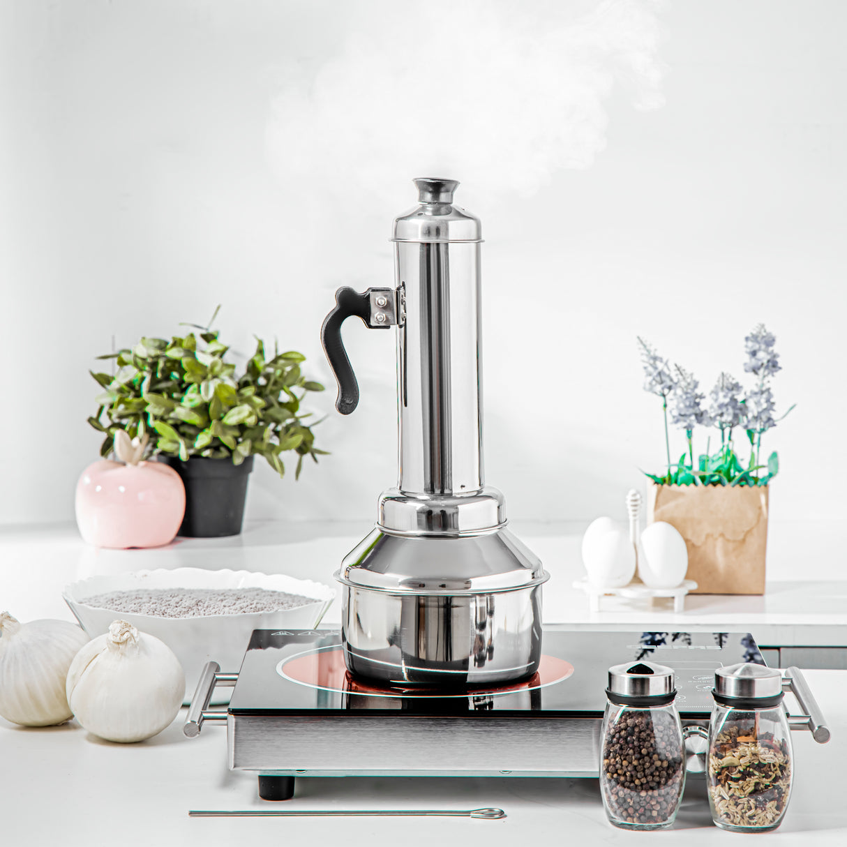 Royalford RF9708 Stainless Steel Puttu Maker with Pot & Handle | 100% Food-Grade Material| Heat-Resistant Bakelite Handle| Hygienic Cooking Design| Compact & Durable