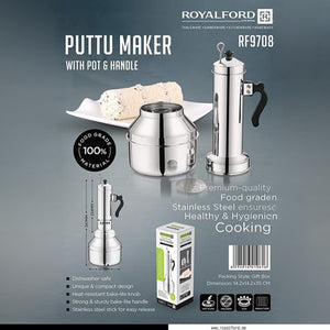 Royalford RF9708 Stainless Steel Puttu Maker with Pot & Handle | 100% Food-Grade Material| Heat-Resistant Bakelite Handle| Hygienic Cooking Design| Compact & Durable