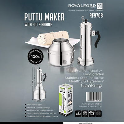 Royalford RF9708 Stainless Steel Puttu Maker with Pot & Handle | 100% Food-Grade Material| Heat-Resistant Bakelite Handle| Hygienic Cooking Design| Compact & Durable