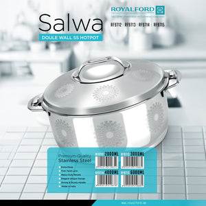 RoyalFord RF9714 Salwa Double Wall Stainless Steel Hot Pot 4000ml |Insulated Food Casserole | Premium Food-Grade Stainless Steel | Firm Twist Lock Lid | Extra-Deep Design