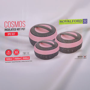 Royalford RF9731 Cosmos Insulated Hot Pot Set 3PCS | Premium Thermal Casserole Set | Stainless Steel Inner | Secure Twist Lock Lids and Long Lasting Heat Retention