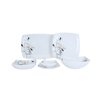 Royalford RF9753 27-Piece Opalware Dinner Set | Floral Dinnerware Set with Plates, Bowls & Serving Dishes | Chip-Resistant Construction | Lightweight Yet Durable