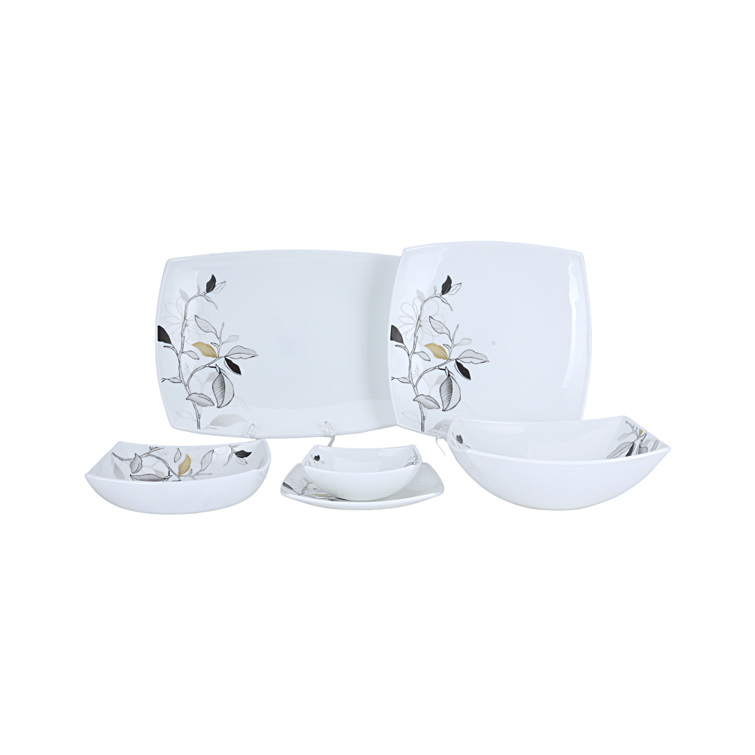 Royalford RF9753 27-Piece Opalware Dinner Set | Floral Dinnerware Set with Plates, Bowls & Serving Dishes | Chip-Resistant Construction | Lightweight Yet Durable