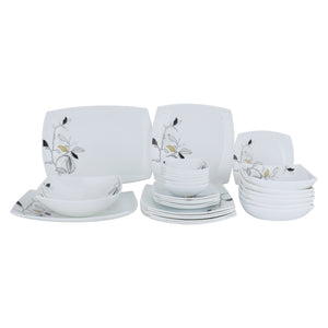 Royalford RF9753 27-Piece Opalware Dinner Set | Floral Dinnerware Set with Plates, Bowls & Serving Dishes | Chip-Resistant Construction | Lightweight Yet Durable