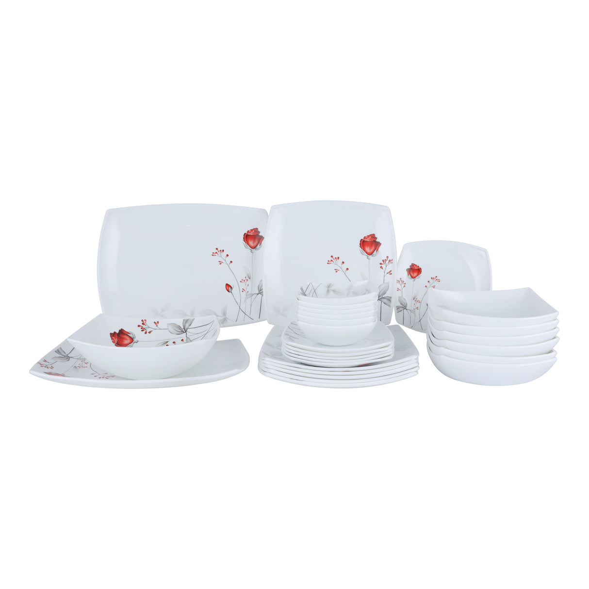 Royalford RF9754 27-Piece Floral Opalware Dinner Set | Microwave Safe | Premium Opalware Construction | Chip-Resistant Material | Stackable Design | Ideal for Daily Use