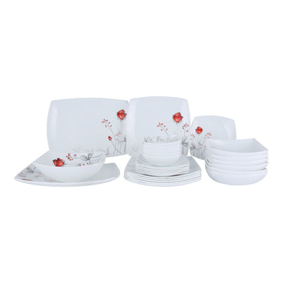 Royalford RF9754 27-Piece Floral Opalware Dinner Set | Microwave Safe | Premium Opalware Construction | Chip-Resistant Material | Stackable Design | Ideal for Daily Use