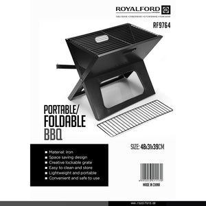 Royalford RF9764 Portable Foldable BBQ Grill | Lockable Grate for Camping & Outdoor Cooking | Lightweight Iron Barbecue | Space-Saving Design | Easy to Clean & Store