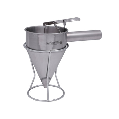 Royalford RF9770 Batter Dispenser - Portable Stainless Steel Body | Pancake Dispenser 1.3L Funnel Dispenser with Rack Supplement | Fill Hollow Chocolate Bodies with Delicacies Like Liqueurs, Jellies & Creams