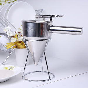 Royalford RF9770 Stainless Steel Batter Dispenser | Premium Spring Valve Funnel | 8mm Funnel Design | Drip-Free Flow Control for Cake, Dosa, Pancake, Waffle Etc