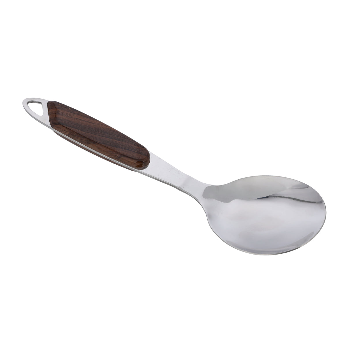 Royalford RF9772 Stainless Steel Rice Spoon | Wooden Finish Polymer Handle for Serving & Cooking | Durable | Ergonomic| Rust-Resistant & Dishwasher Safe Kitchen Utensil