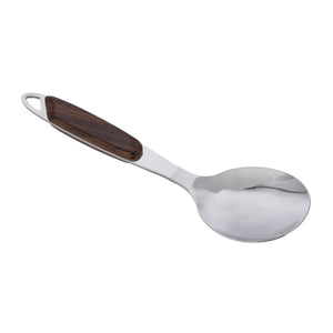 Royalford RF9772 Stainless Steel Rice Spoon | Wooden Finish Polymer Handle for Serving & Cooking | Durable | Ergonomic| Rust-Resistant & Dishwasher Safe Kitchen Utensil