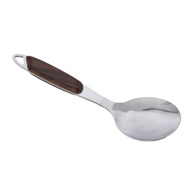 Royalford RF9772 Stainless Steel Rice Spoon | Wooden Finish Polymer Handle for Serving & Cooking | Durable | Ergonomic| Rust-Resistant & Dishwasher Safe Kitchen Utensil