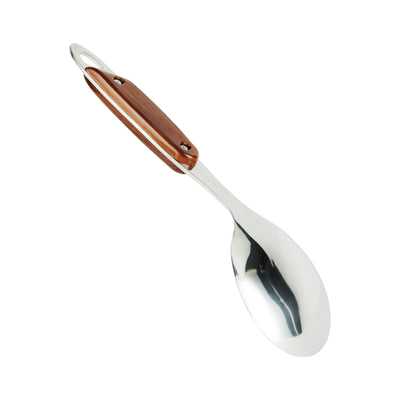 Royalford RF9772 Stainless Steel Rice Spoon | Wooden Finish Polymer Handle for Serving & Cooking | Durable | Ergonomic| Rust-Resistant & Dishwasher Safe Kitchen Utensil