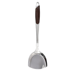 Royalford RF9774 Stainless Steel Turner | Wooden Finish Polymer Handle for Flipping & Cooking | Durable | Ergonomic| Rust-Resistant & Dishwasher Safe Kitchen Turner