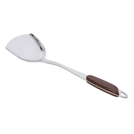 Royalford RF9774 Stainless Steel Turner | Wooden Finish Polymer Handle for Flipping & Cooking | Durable | Ergonomic| Rust-Resistant & Dishwasher Safe Kitchen Turner