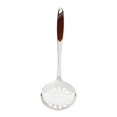 Royalford RF9775 Stainless Steel Skimmer | Wooden Finish Polymer Handle for Frying & Straining | Durable | Ergonomic | Rust-Resistant & Dishwasher Safe Kitchen Utensil