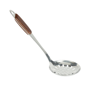 Royalford RF9775 Stainless Steel Skimmer | Wooden Finish Polymer Handle for Frying & Straining | Durable | Ergonomic | Rust-Resistant & Dishwasher Safe Kitchen Utensil