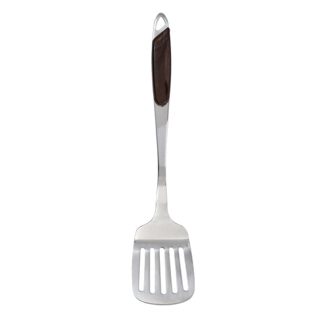 Royalford RF9776 Stainless Steel Slotted Turner | Wooden Finish Polymer Handle for Frying & Flipping | Ergonomic | Durable & Dishwasher Safe Kitchen Cooking Utensil