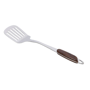 Royalford RF9776 Stainless Steel Slotted Turner | Wooden Finish Polymer Handle for Frying & Flipping | Ergonomic | Durable & Dishwasher Safe Kitchen Cooking Utensil