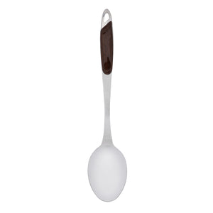 Royalford RF9777 Stainless Steel Serving Spoon | Wooden Finish Polymer Handle for Cooking & Dining Use | Elegant | Durable | Rust-Resistant Kitchen Serving Utensil