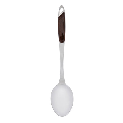 Royalford RF9777 Stainless Steel Serving Spoon | Wooden Finish Polymer Handle for Cooking & Dining Use | Elegant | Durable | Rust-Resistant Kitchen Serving Utensil