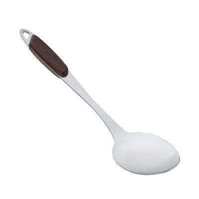 Royalford RF9777 Stainless Steel Serving Spoon | Wooden Finish Polymer Handle for Cooking & Dining Use | Elegant | Durable | Rust-Resistant Kitchen Serving Utensil