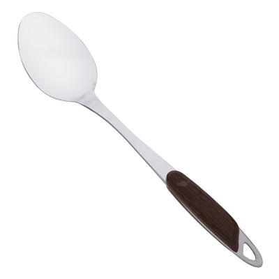 Royalford RF9777 Stainless Steel Serving Spoon | Wooden Finish Polymer Handle for Cooking & Dining Use | Elegant | Durable | Rust-Resistant Kitchen Serving Utensil