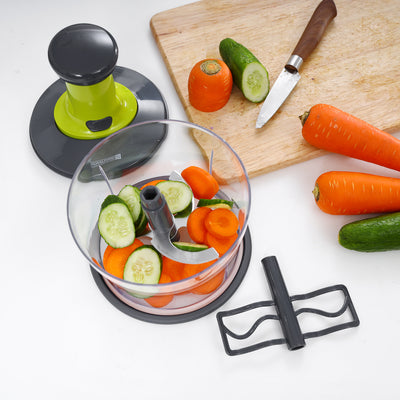 Royalford RF9784 Push-Handle Salad Maker | Multi-Purpose Vegetable Chopper |  Food-Grade Build | Stainless Steel Blades | Anti-Skid Base & Dishwasher Safe Design