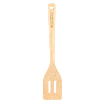 Royalford RF9793 Rubber Wood Slotted Turner | Ergonomic Wooden Spatula for Non Stick Cookware | Dishwasher Safe | Natural Wood Kitchen Tool for Frying and Daily Cooking